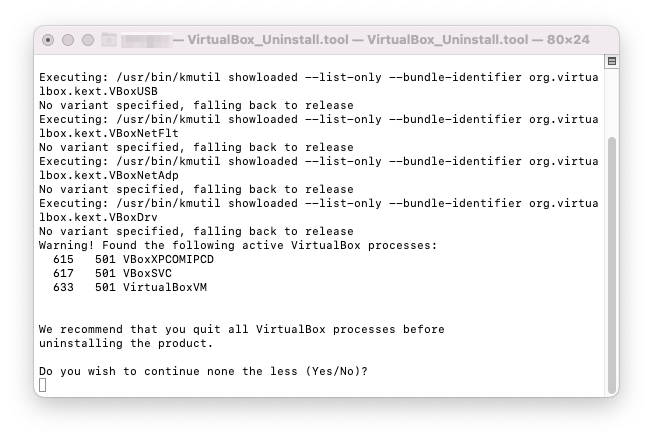 Uninstall VirtualBox on Mac in Terminal