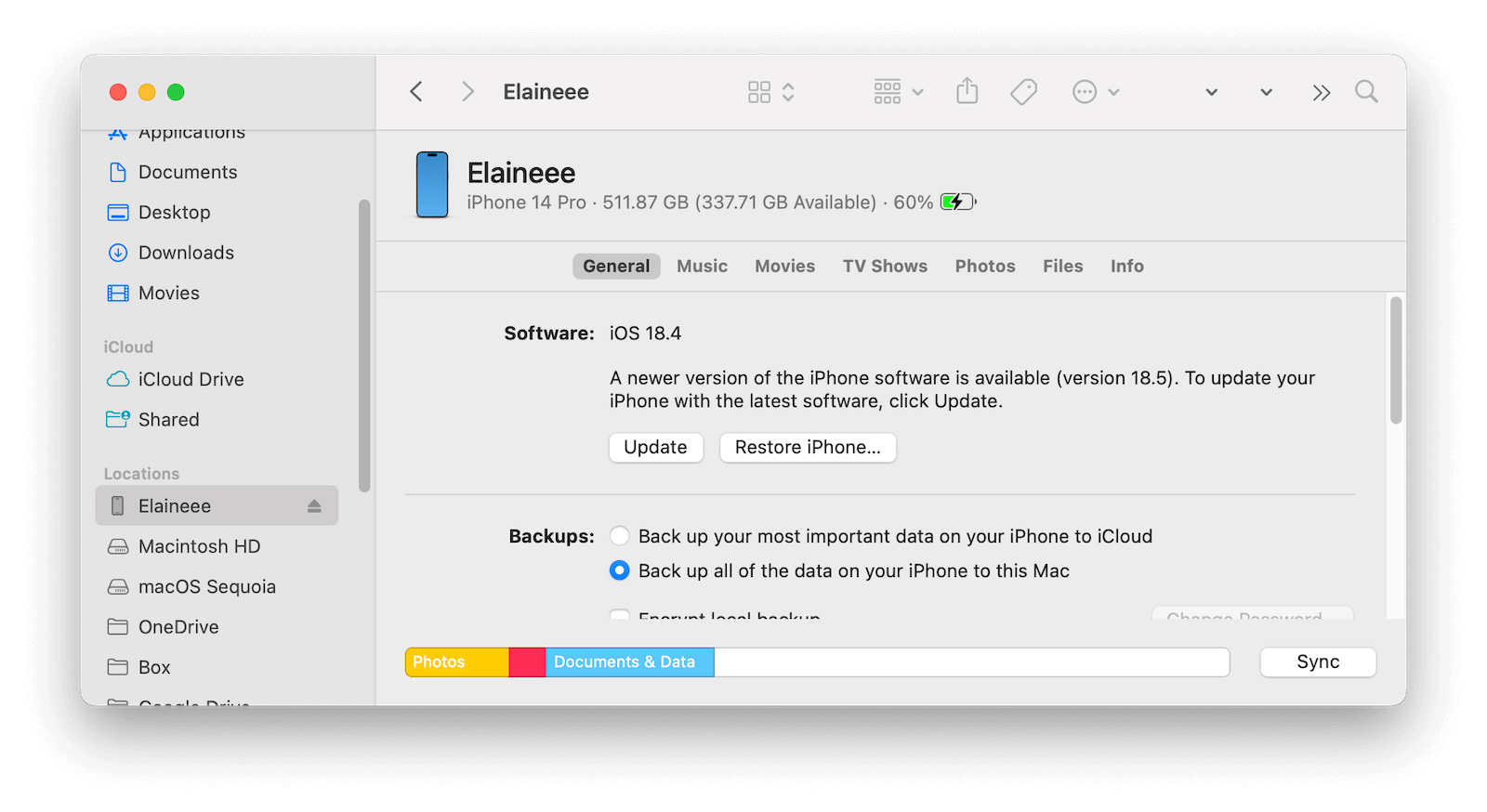 Update iPhone with Finder