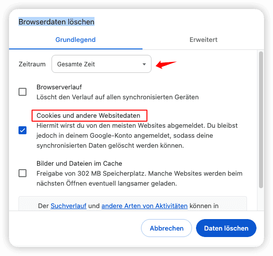 Im Chrome Cookies löschen Mac