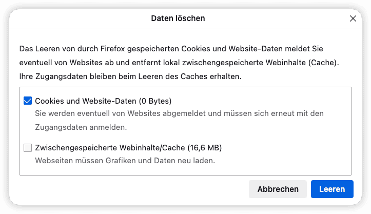 Im Firefox Cookie löschen Mac