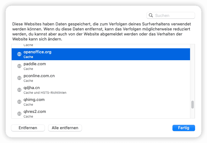 Im Safari Cookies löschen Mac