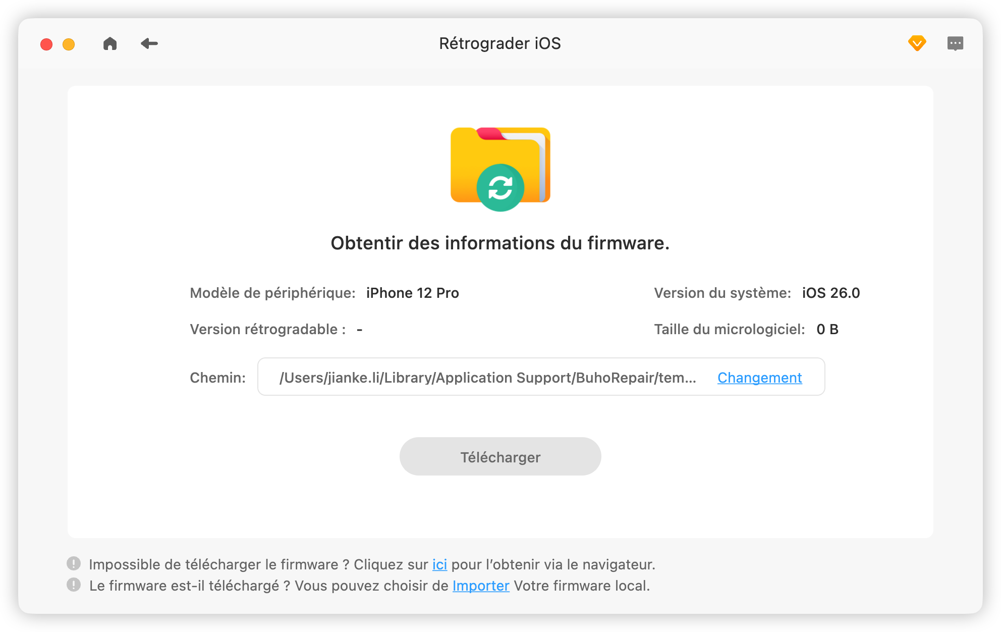 Rétrograder iOS 26.2 avec BuhoRepair