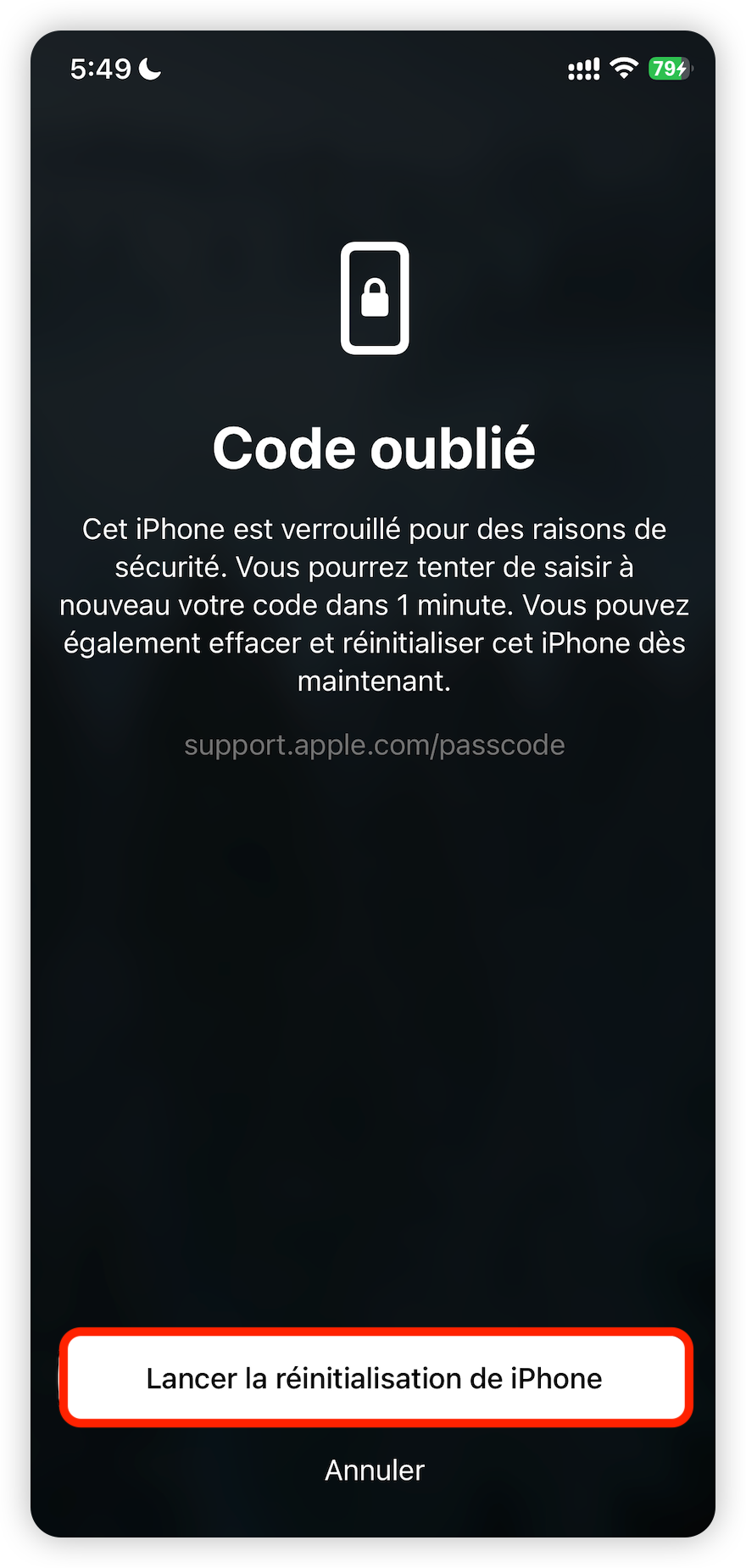 Lancer la réinitialisation de iPhone
