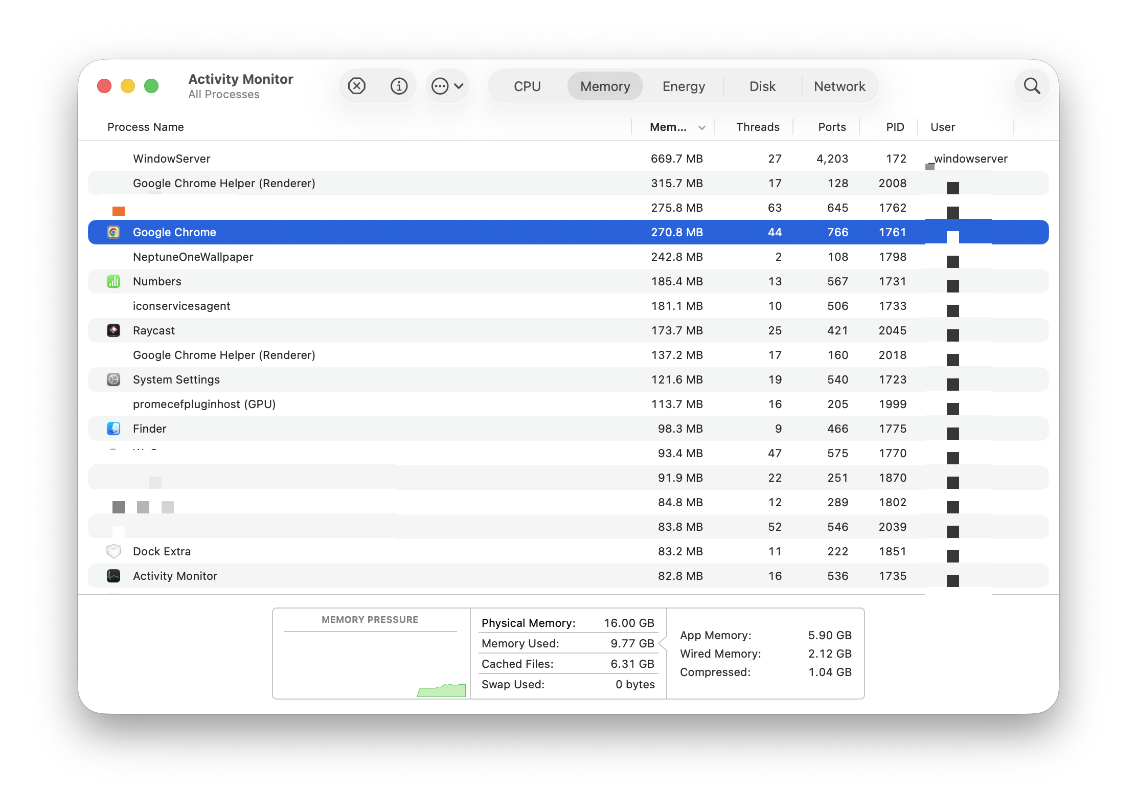 Check Processes CPU and Memory in Activity Monitor