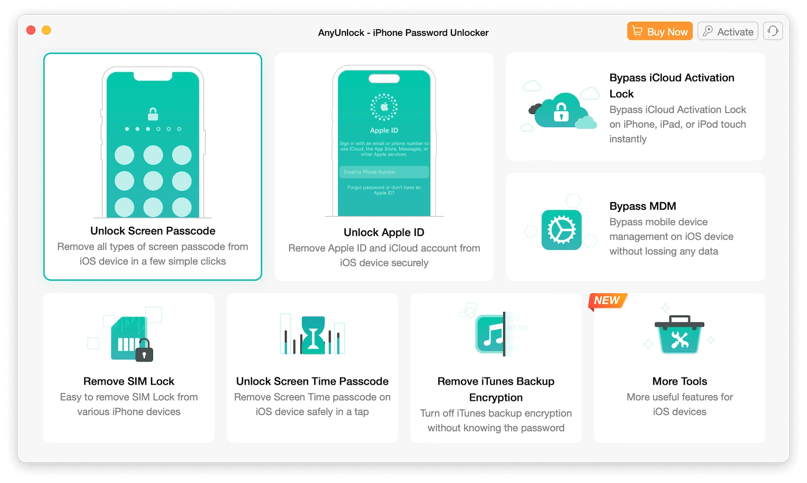 Interface do AnyUnlock 2.0