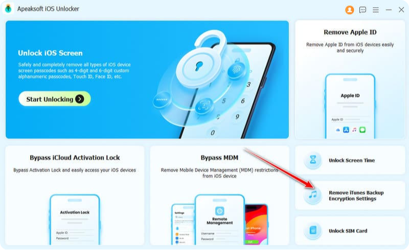 Apeaksoft iOS Unlocker - Remove iTunes Backup