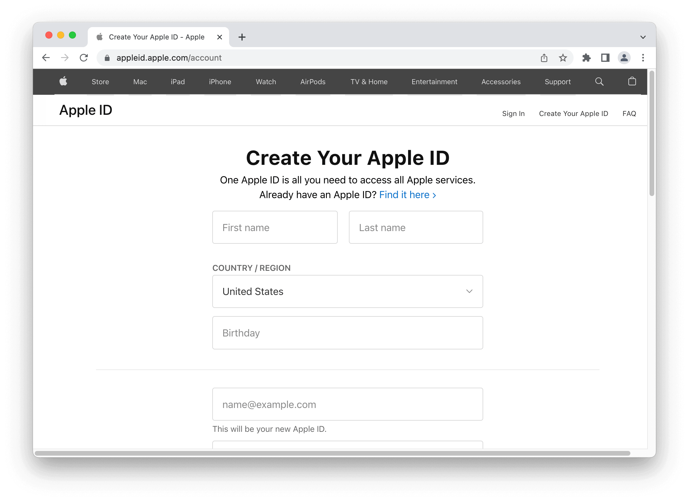 Apple ID sign up