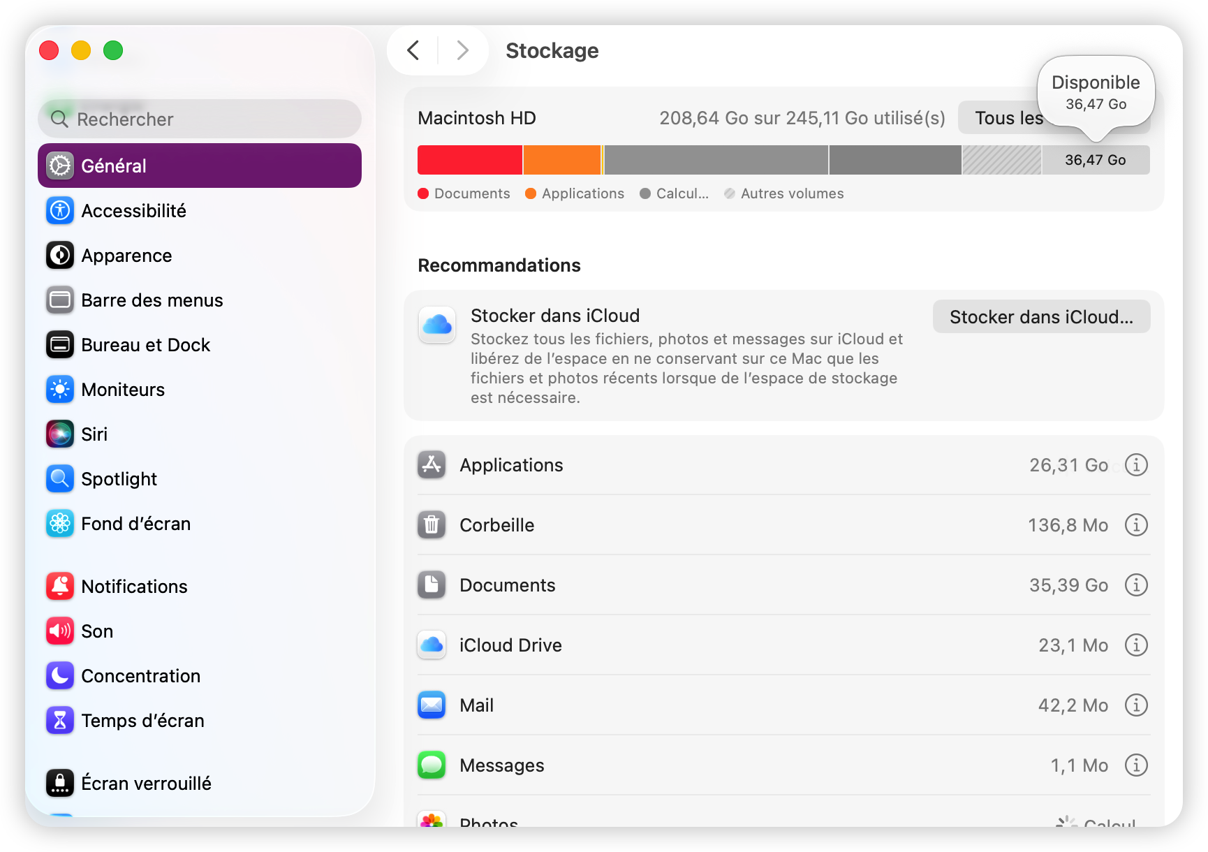 Vérifier l'espace de stockage disponible sur Mac