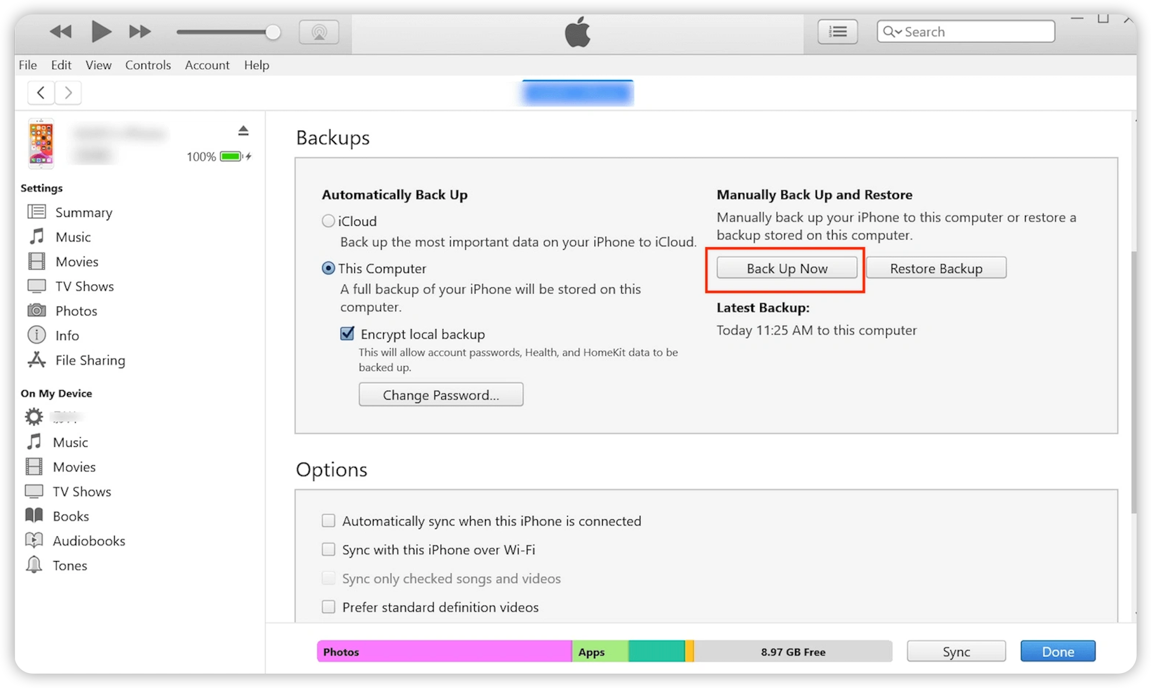 Back up iPhone to Mac with iTunes