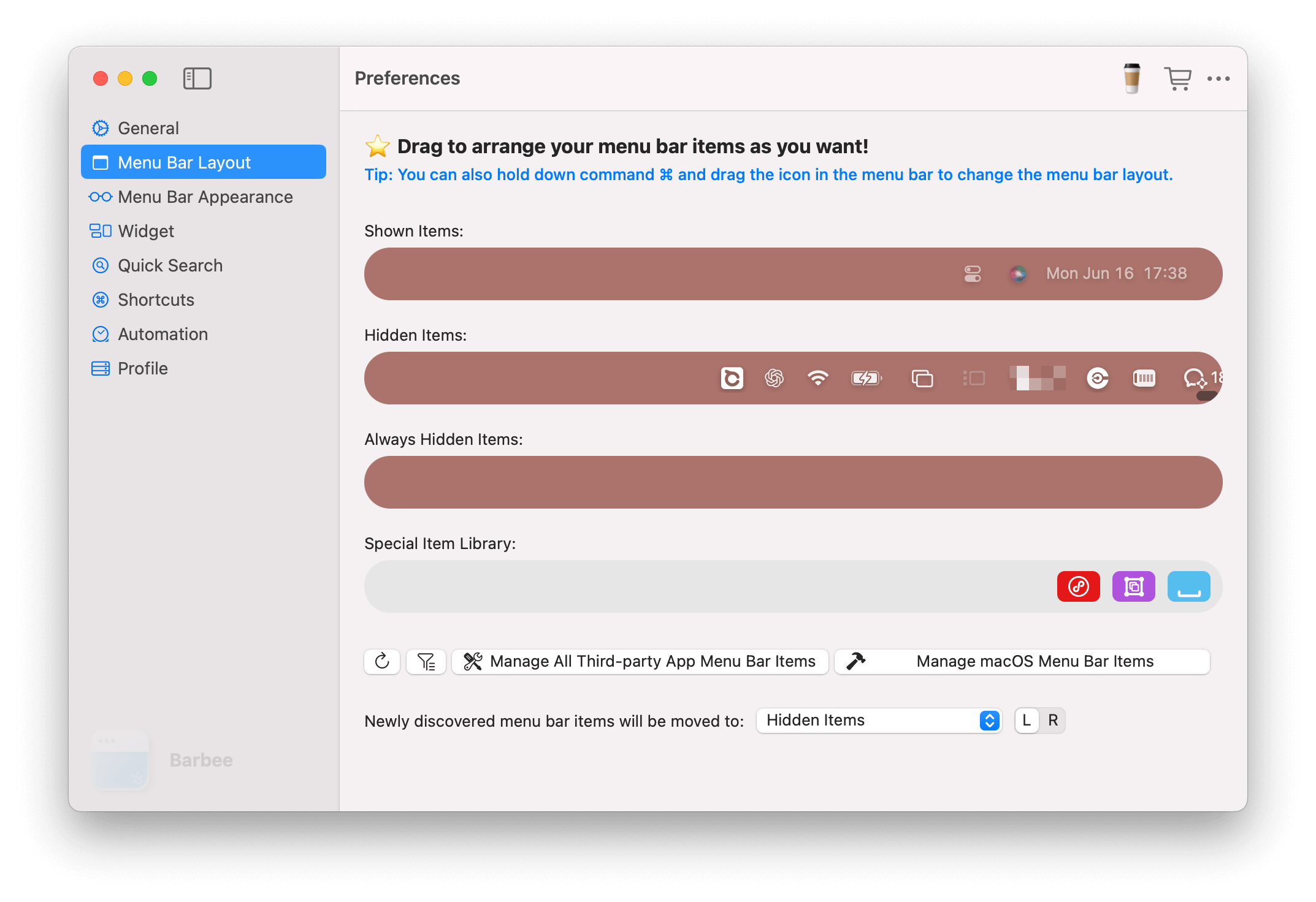 Mac Menu Bar Manager App - Barbee