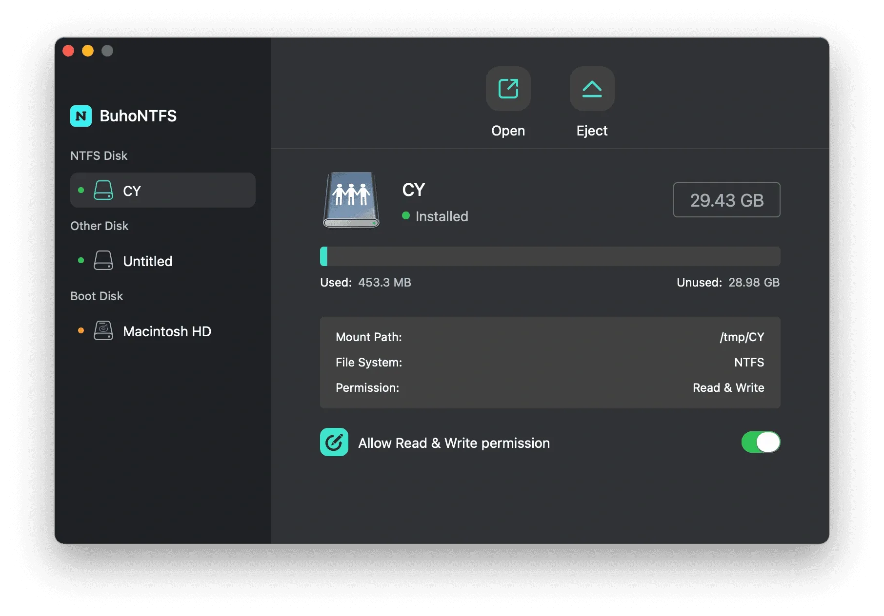 BuhoNTFS NTFS for Mac Tool