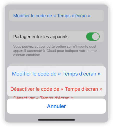 Changer le code de Temps d’écran