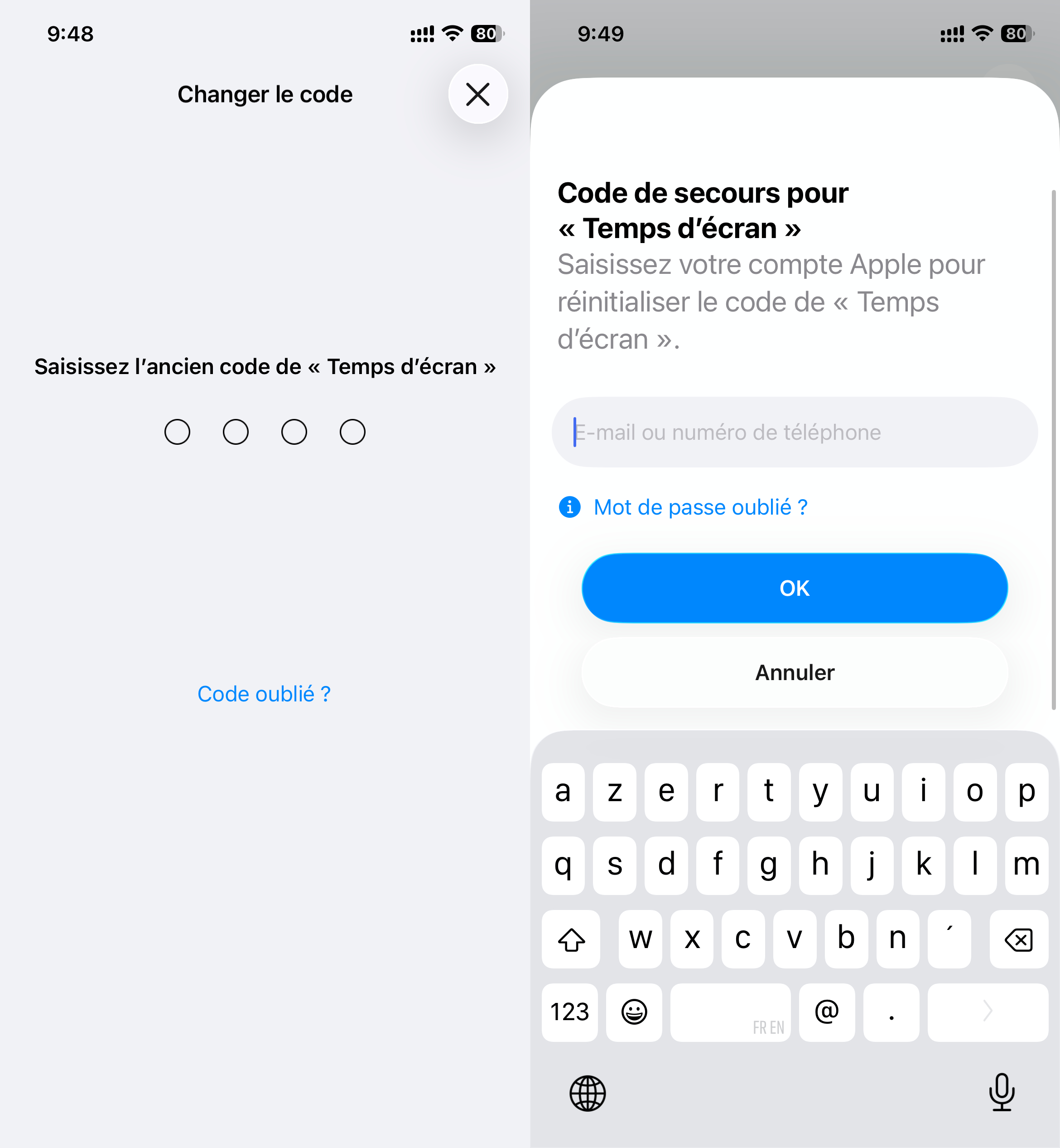 Changer le code de le temps d'écran
