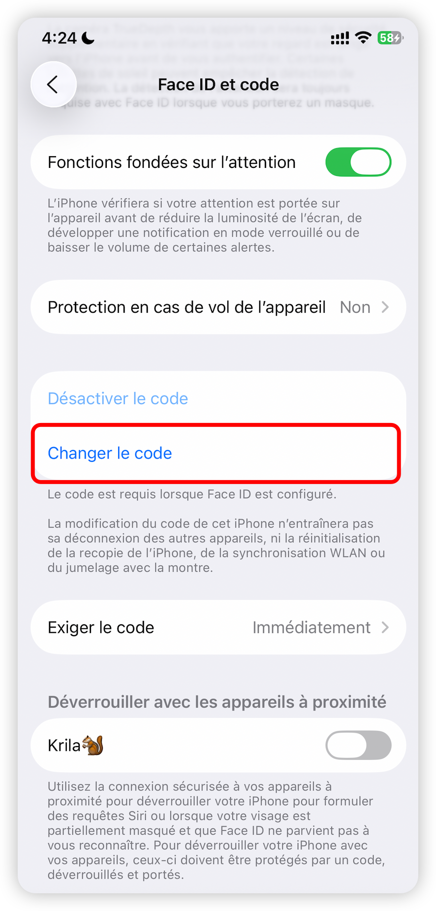 Accéder à la modification du code d’accès de l’iPhone