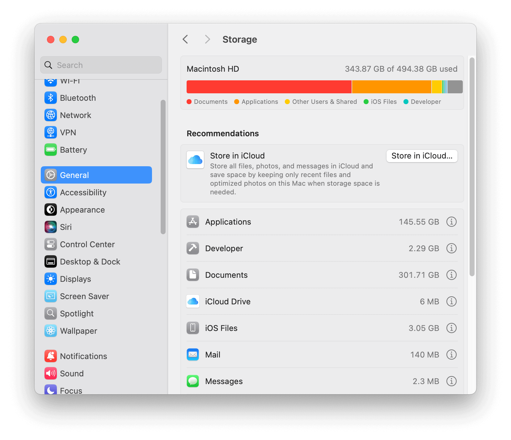 Controleer beschikbare opslagruimte op Mac