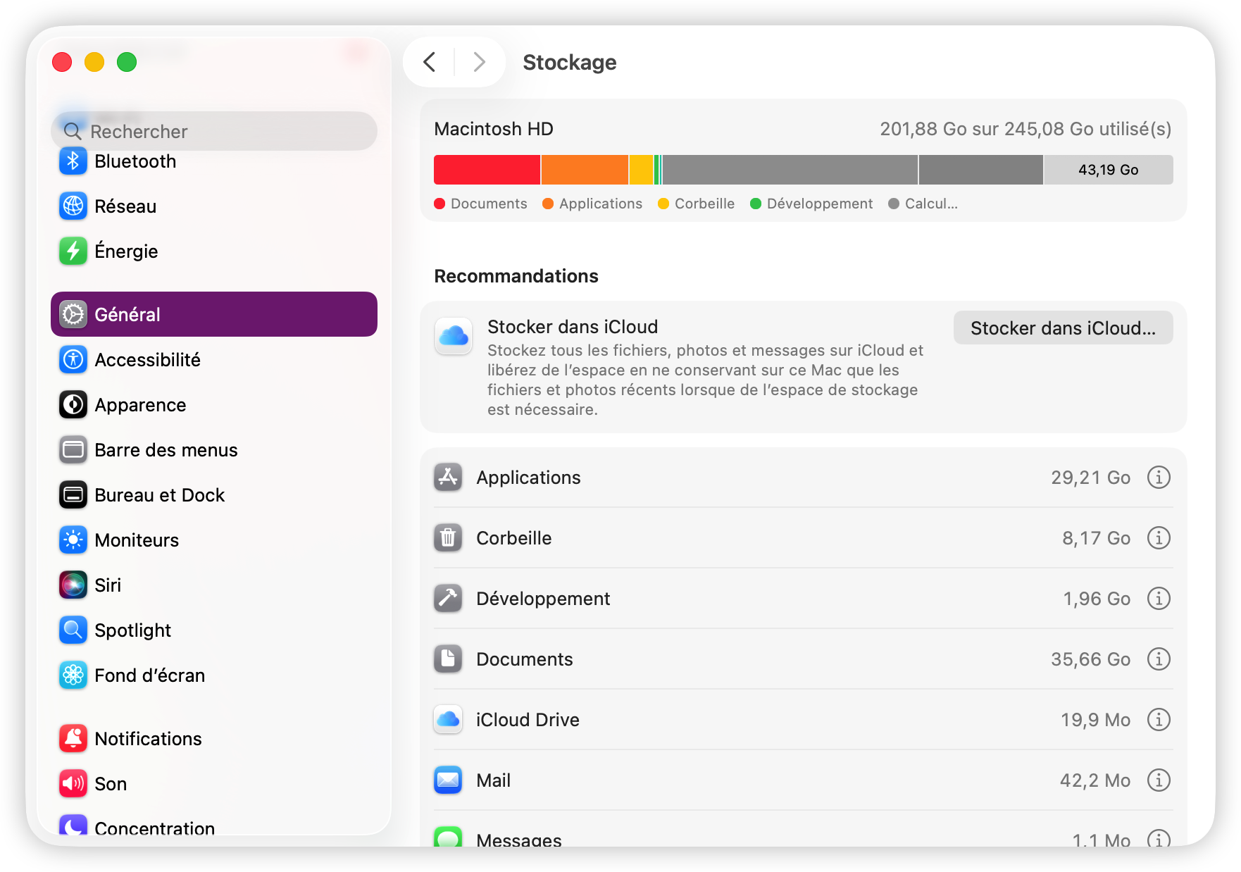 L'espace de stockage pour votre Mac
