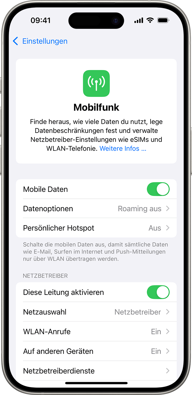 Mobile-Daten-Einstellungen prüfen