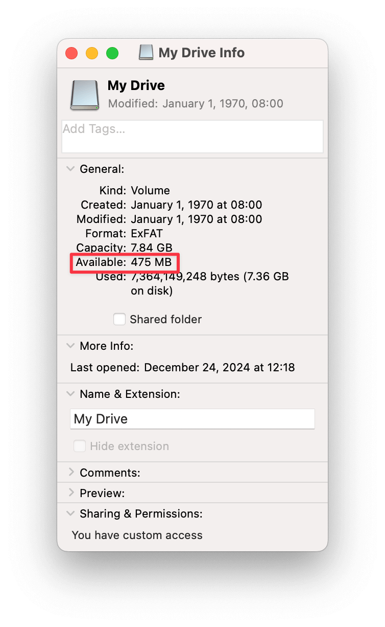 Check External Drive's Available Storage