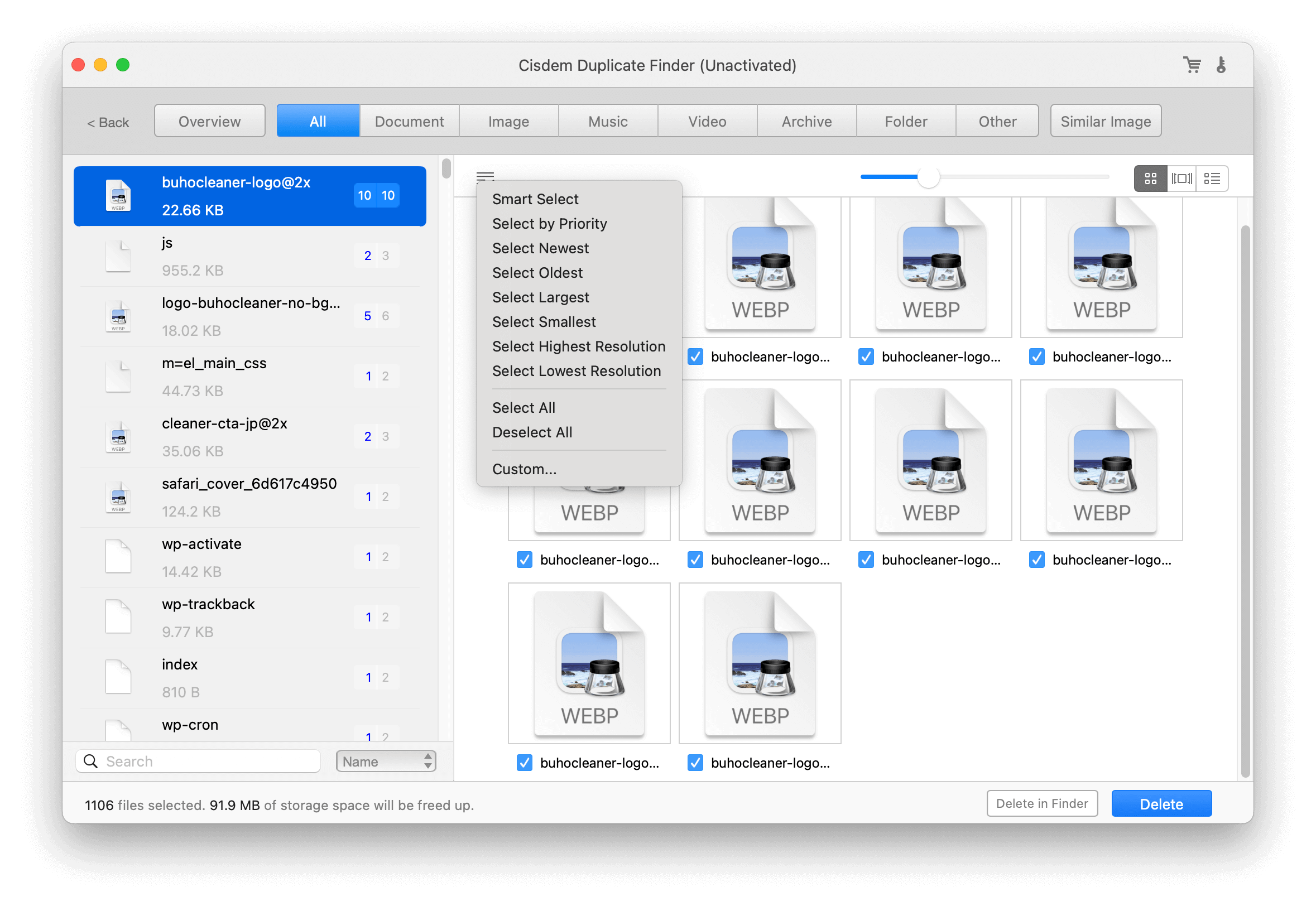 プレビューしながら、「Delete」ボタンをクリック
