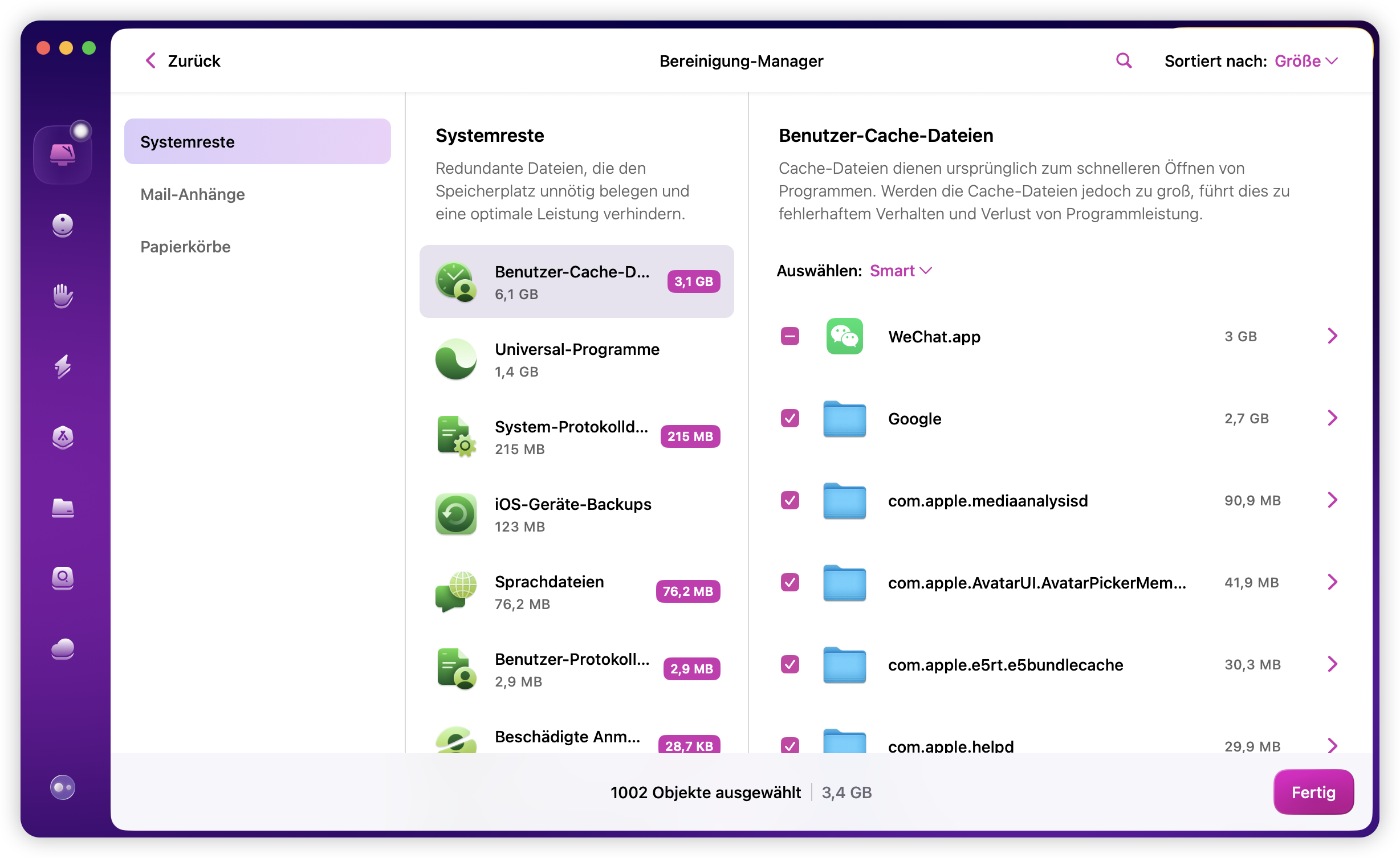 CleanMyMac Bereinigungstools