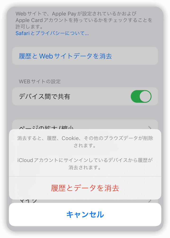 システムデータの減らし方 - ブラウザの履歴とデータを消去する