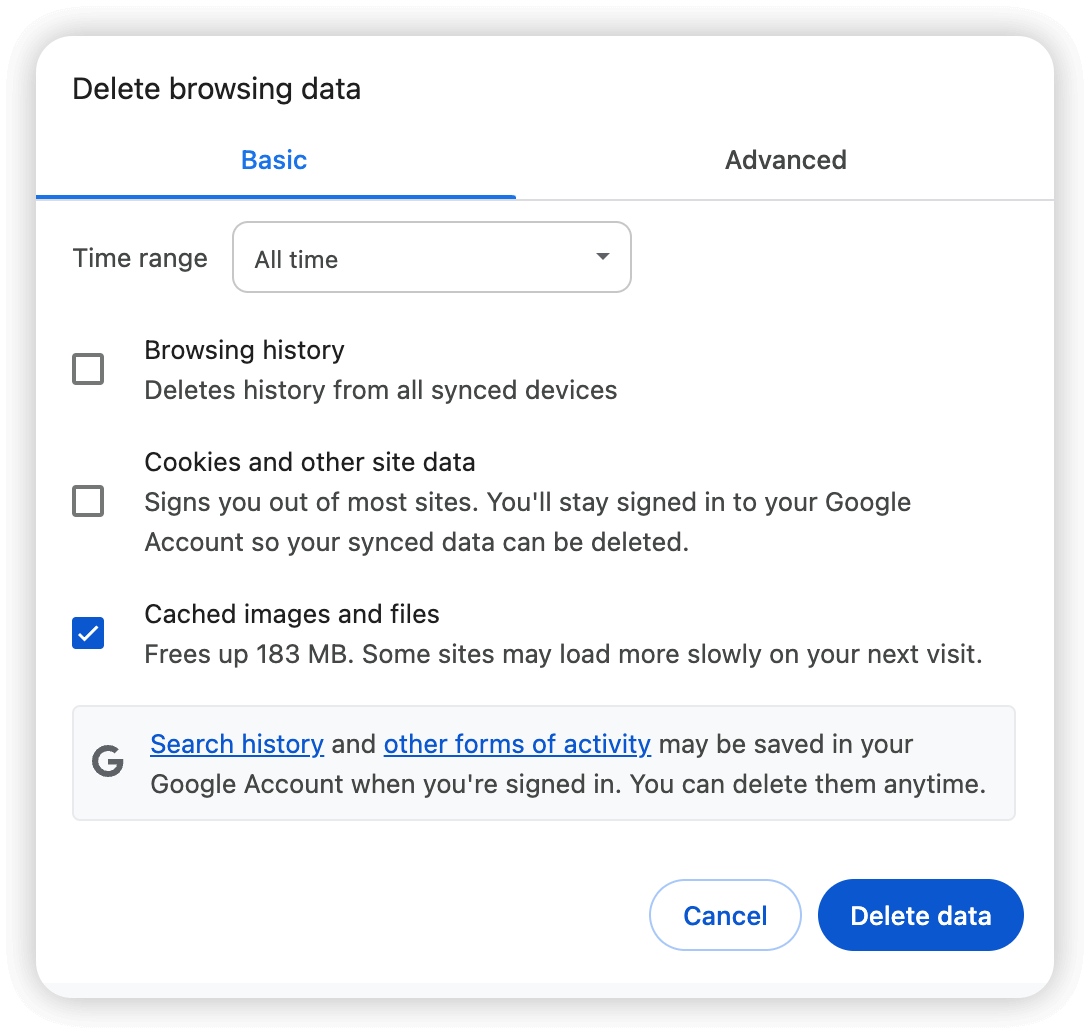 Clear Chrome Cache on Mac Using Browser Settings