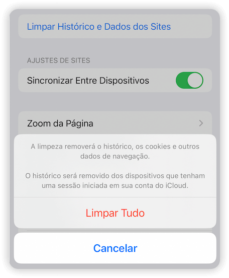 Limpar dados e histórico do navegador