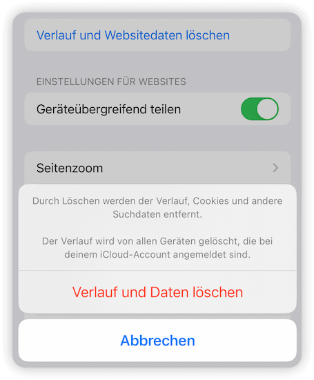 Löschen von Browserdaten und -verlauf