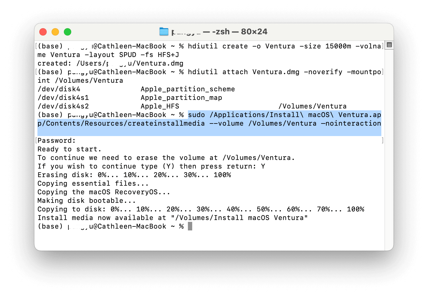Copy macOS Ventra Installer to the New Volume