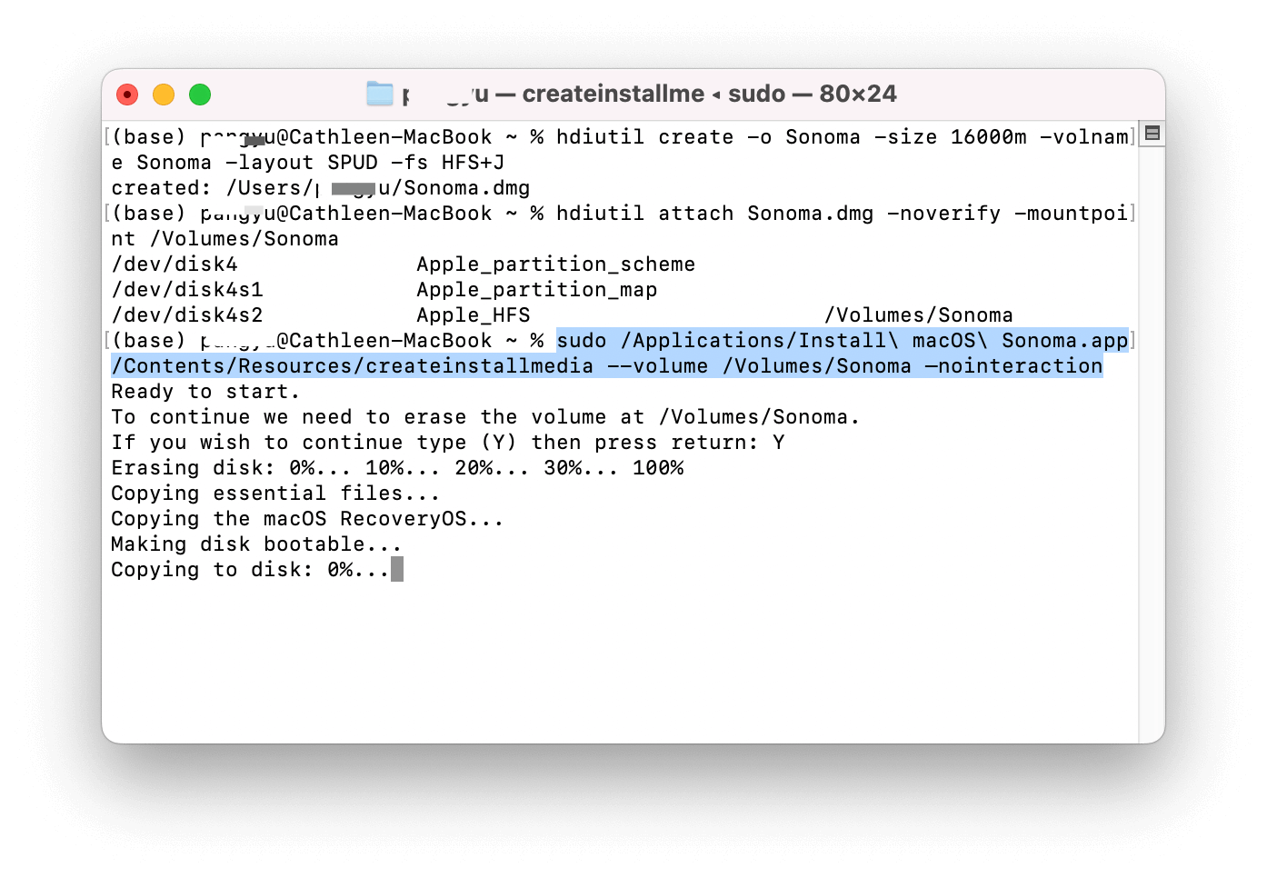 Copy Install macOS Sonoma App to Disk Image