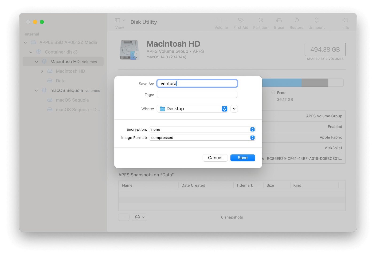 Create macOS Ventura DMG with Disk Utility
