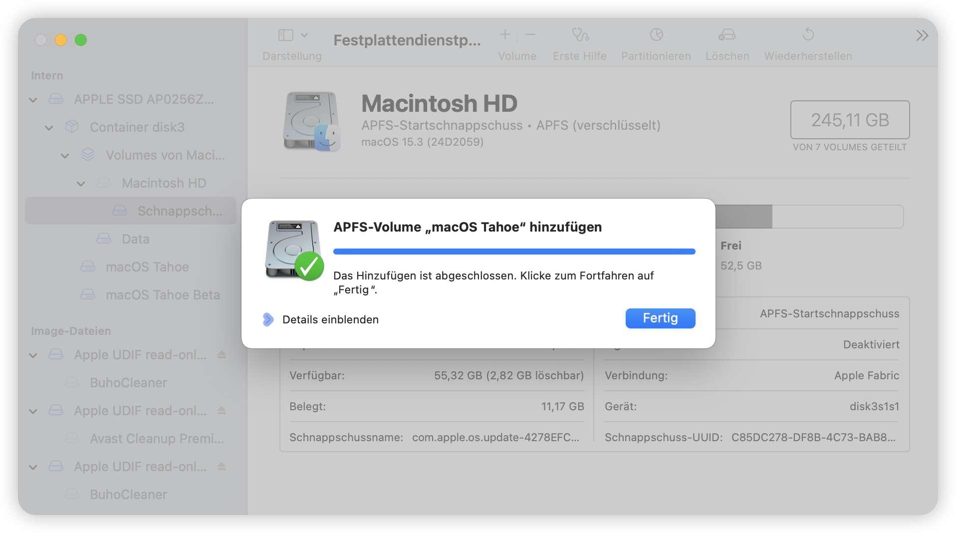 Neues Volume erfolgreich hinzugefügt