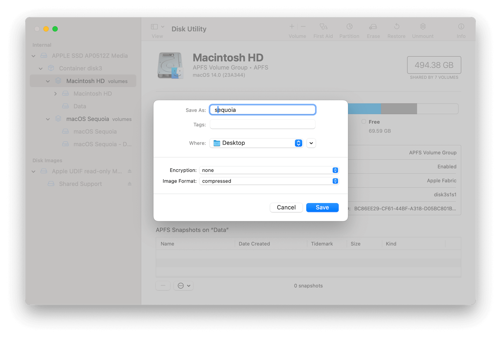 Utwórz DMG macOS Sequoia w Narzędziu dyskowym