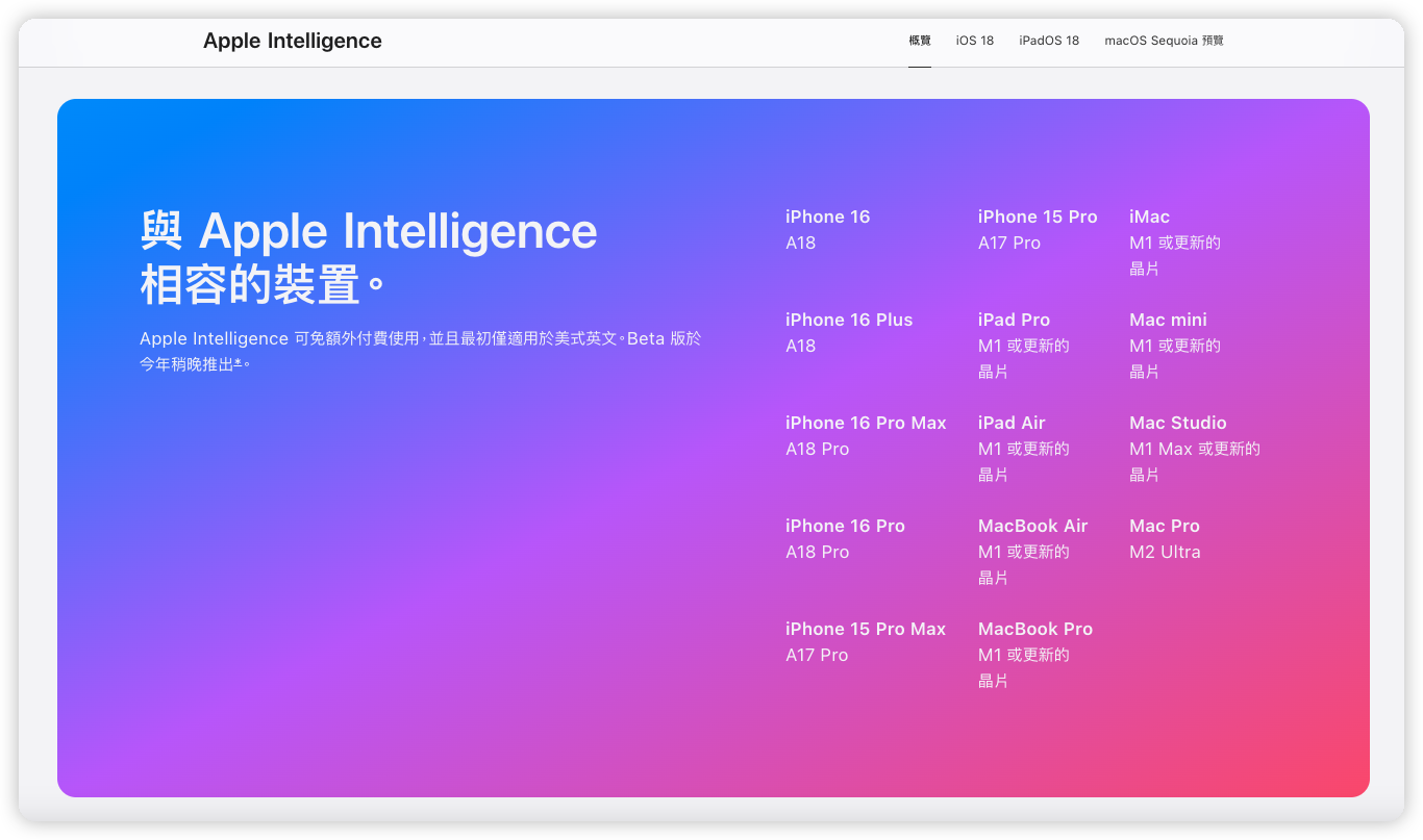 與 Apple Intelligence 相容的裝置