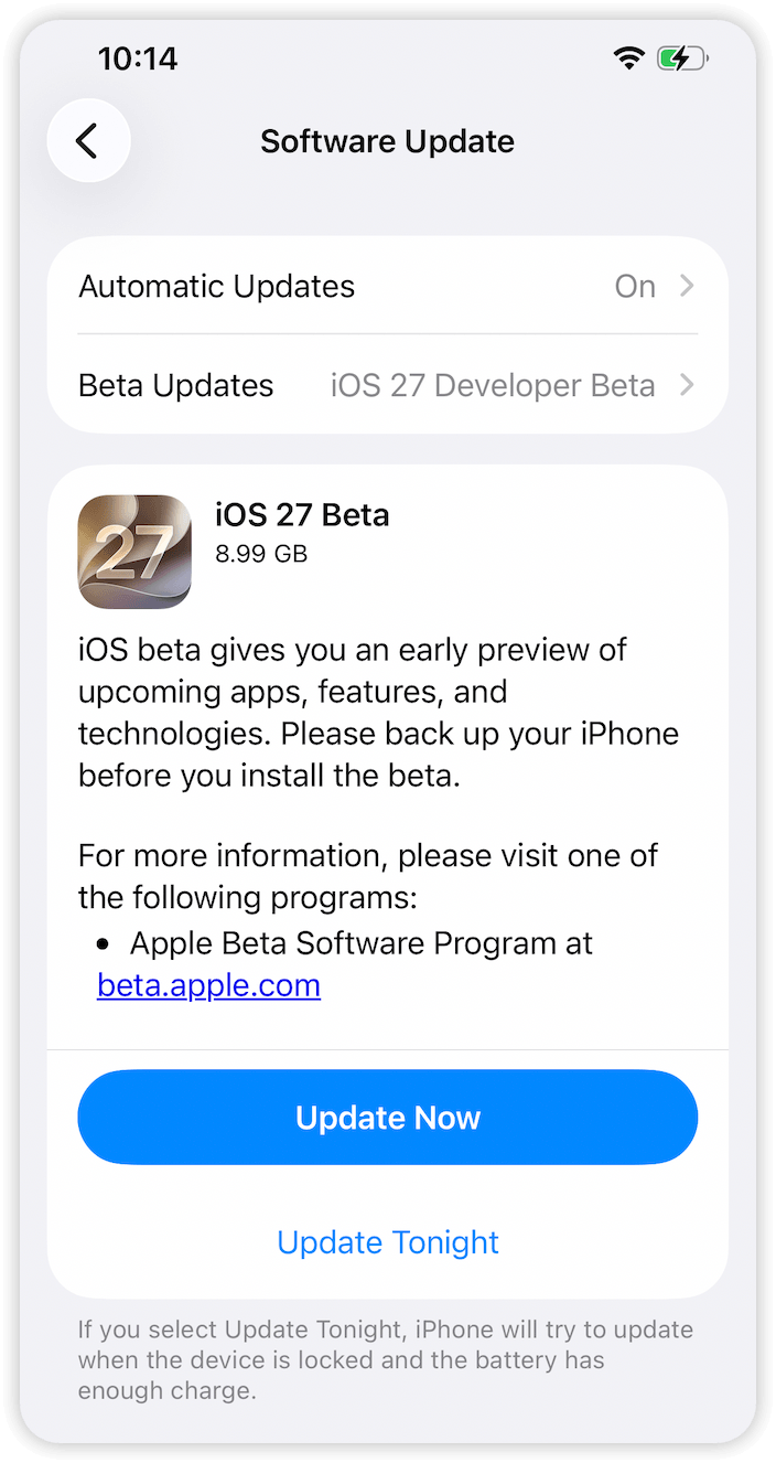 Pobieranie i instalacja iOS 27 Developer Beta