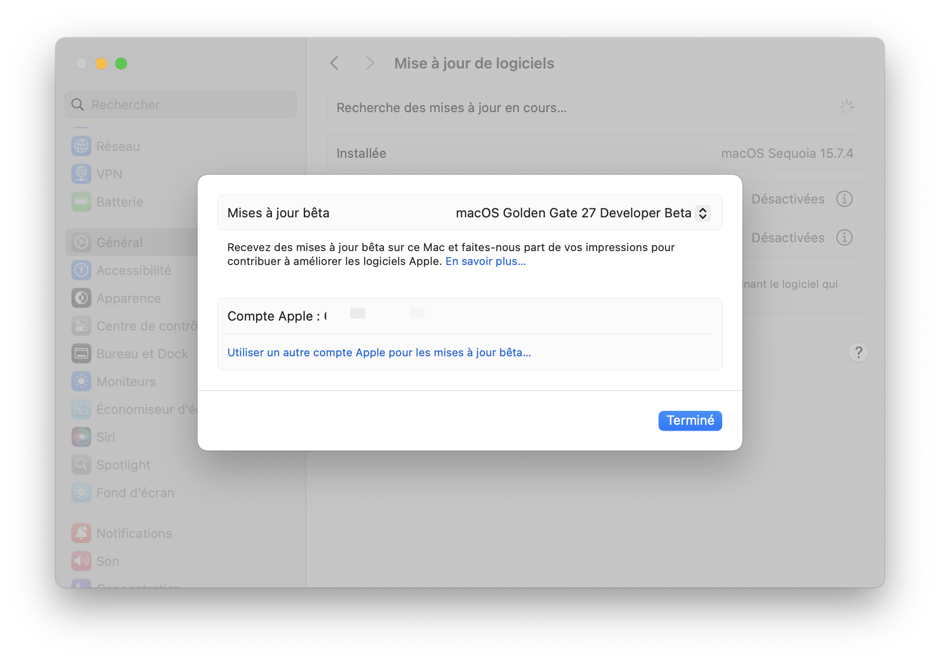 Télécharger et installer macOS Golden Gate 27 Developer Beta