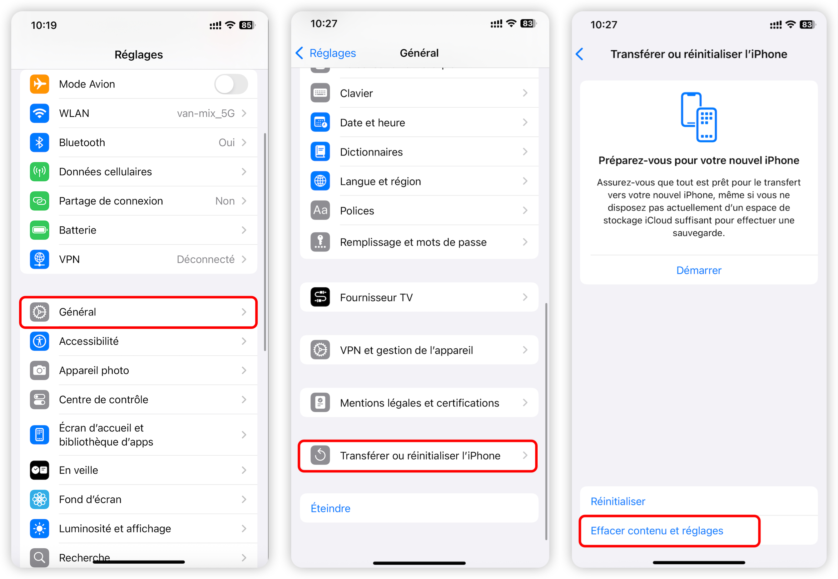 Effacer contenu et réglages d'iPhone