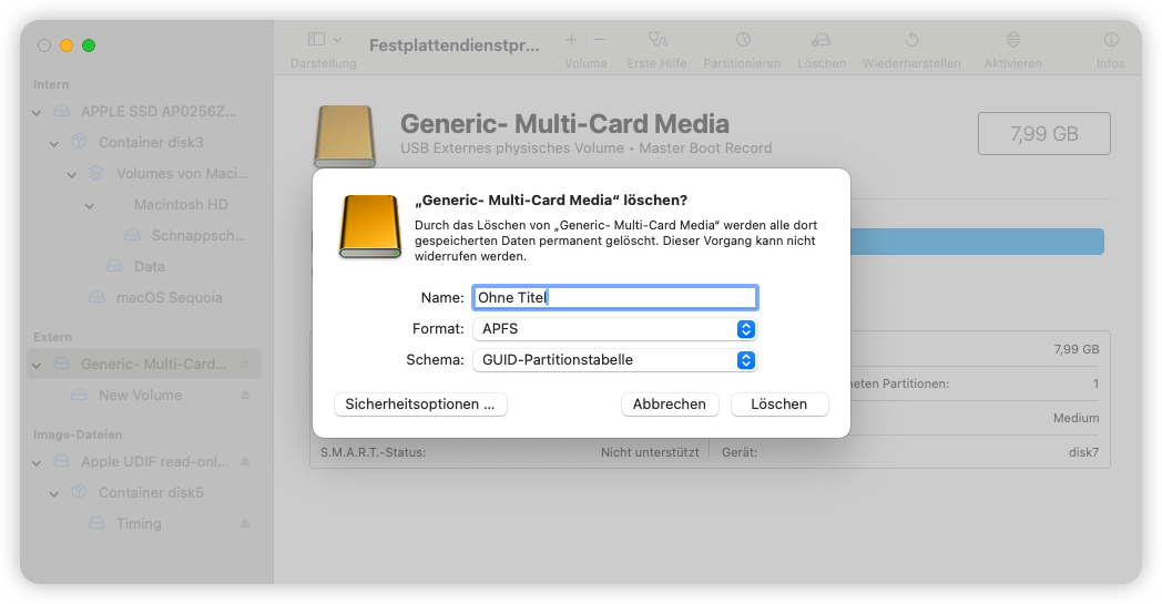 Festplatte auf Mac im APFS-Format formatieren