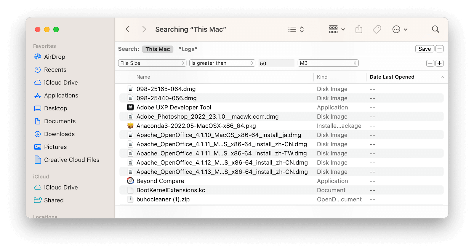 Manually Find Large Files on Mac in Finder