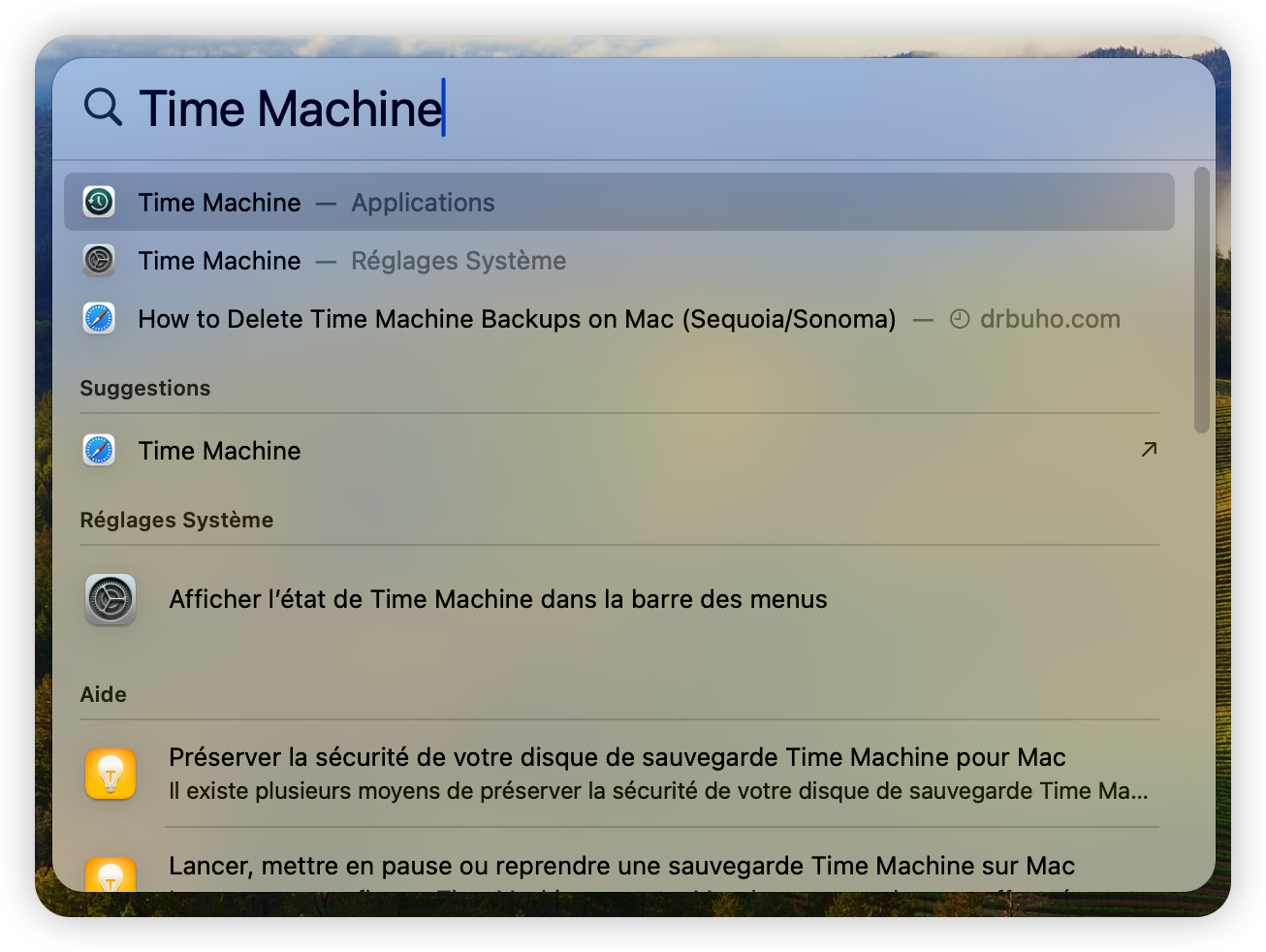 Recherchez Time Machine dans Spotlight