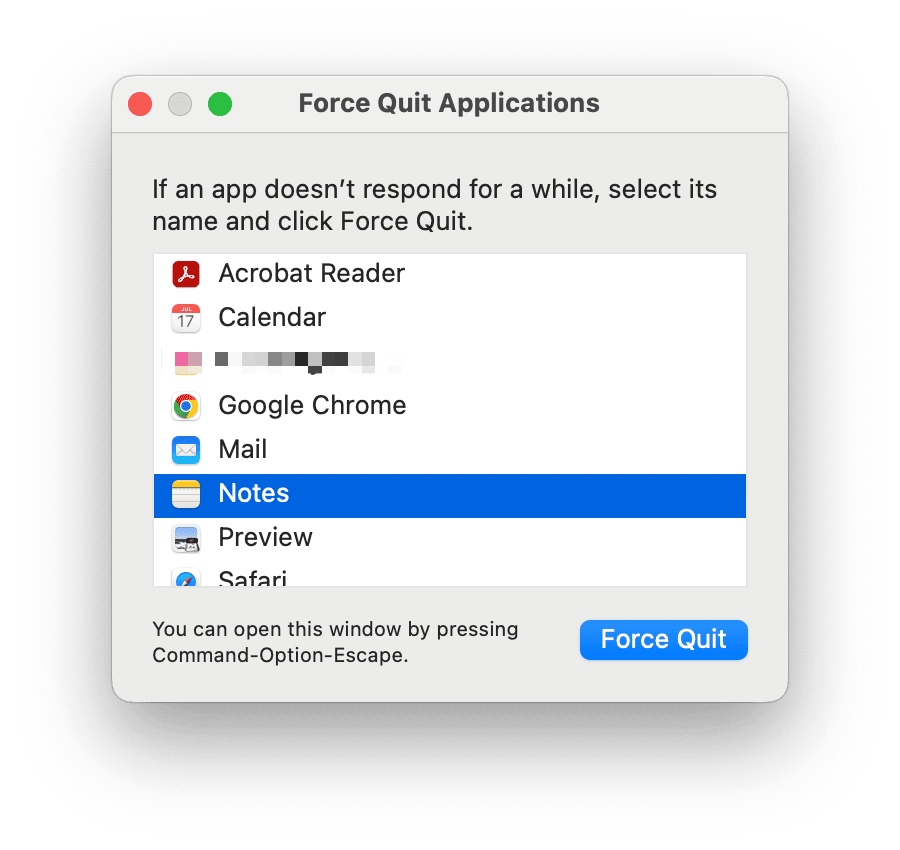 Force Quit Notes via the Keyboard Shortcut