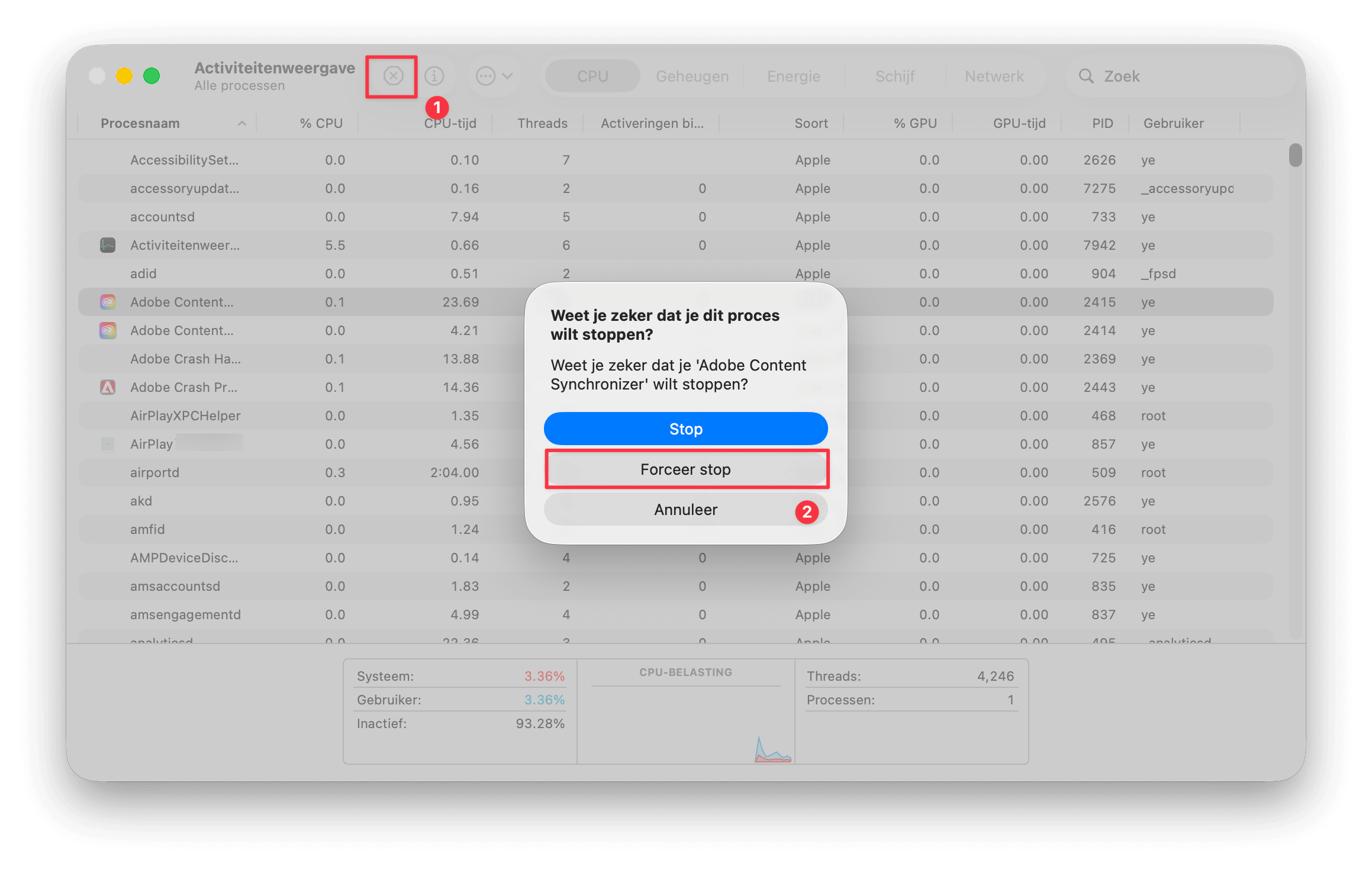 Force Quit via Activiteitenweergave