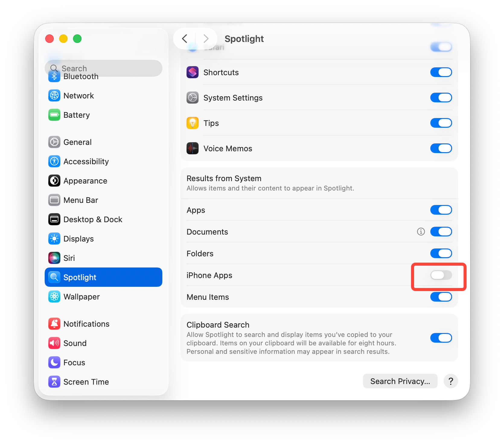 iPhone-Apps aus App-Menü und Spotlight-Ergebnissen unter macOS Tahoe ausblenden