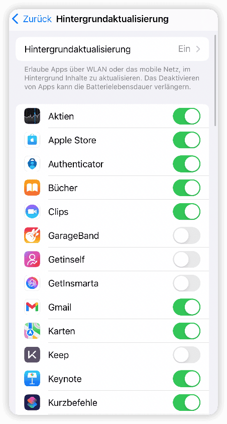 iPhone Apps verwalten
