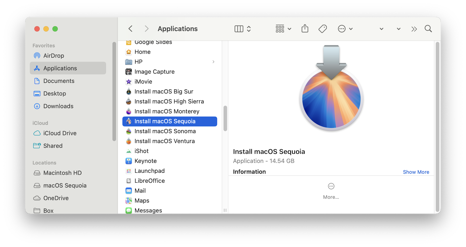 Aplikacja Install macOS Sequoia