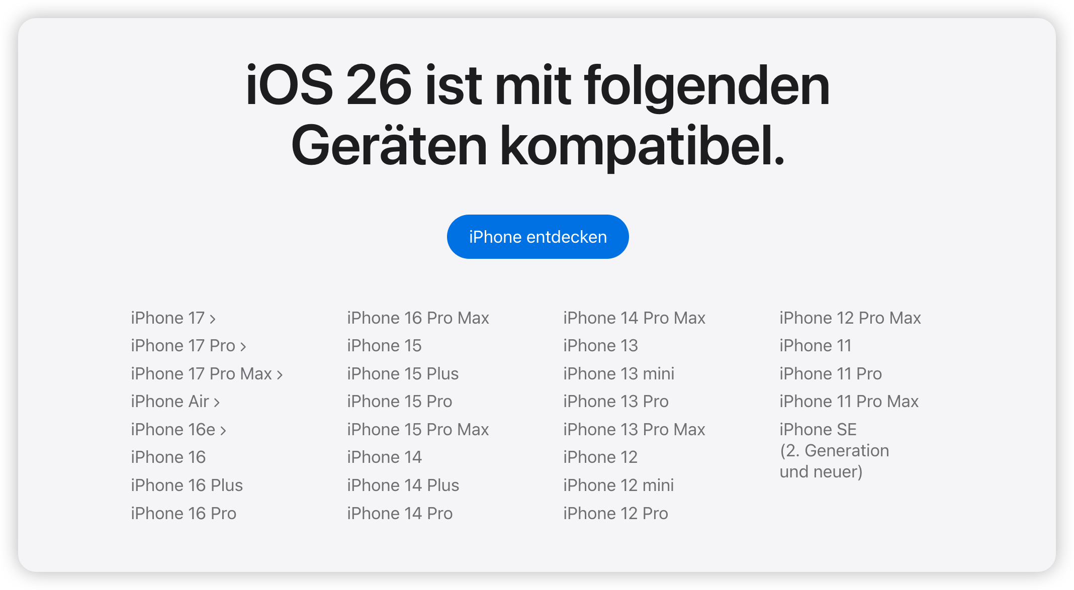 iOS 26 kompatible Geräte