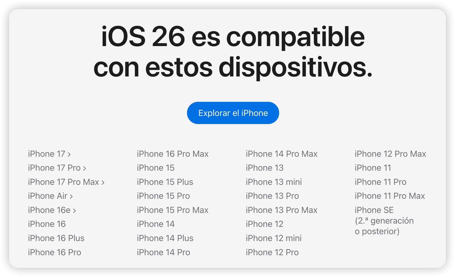 Dispositivos compatibles con iOS 26