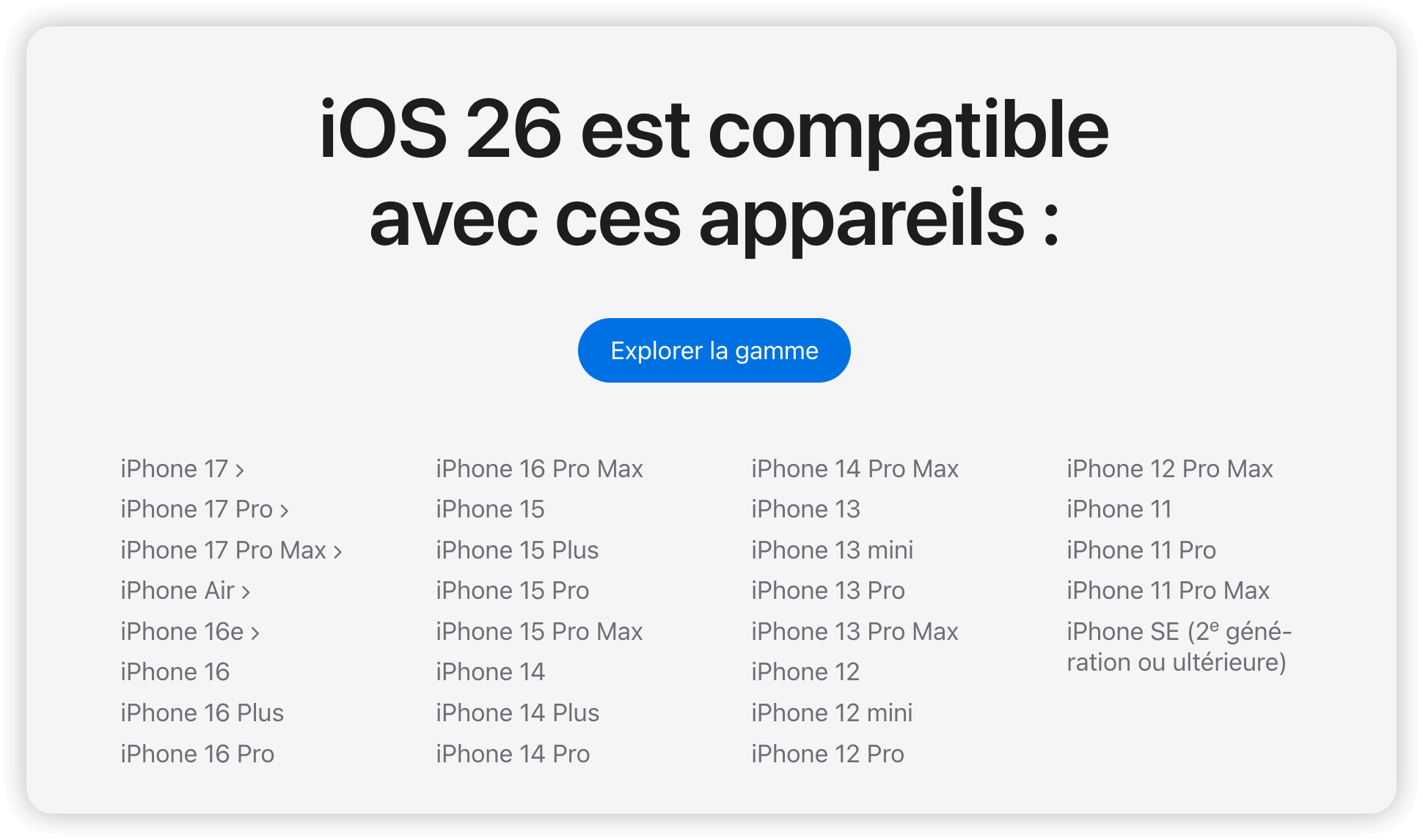 iOS 26 est compatible avec ces appareils