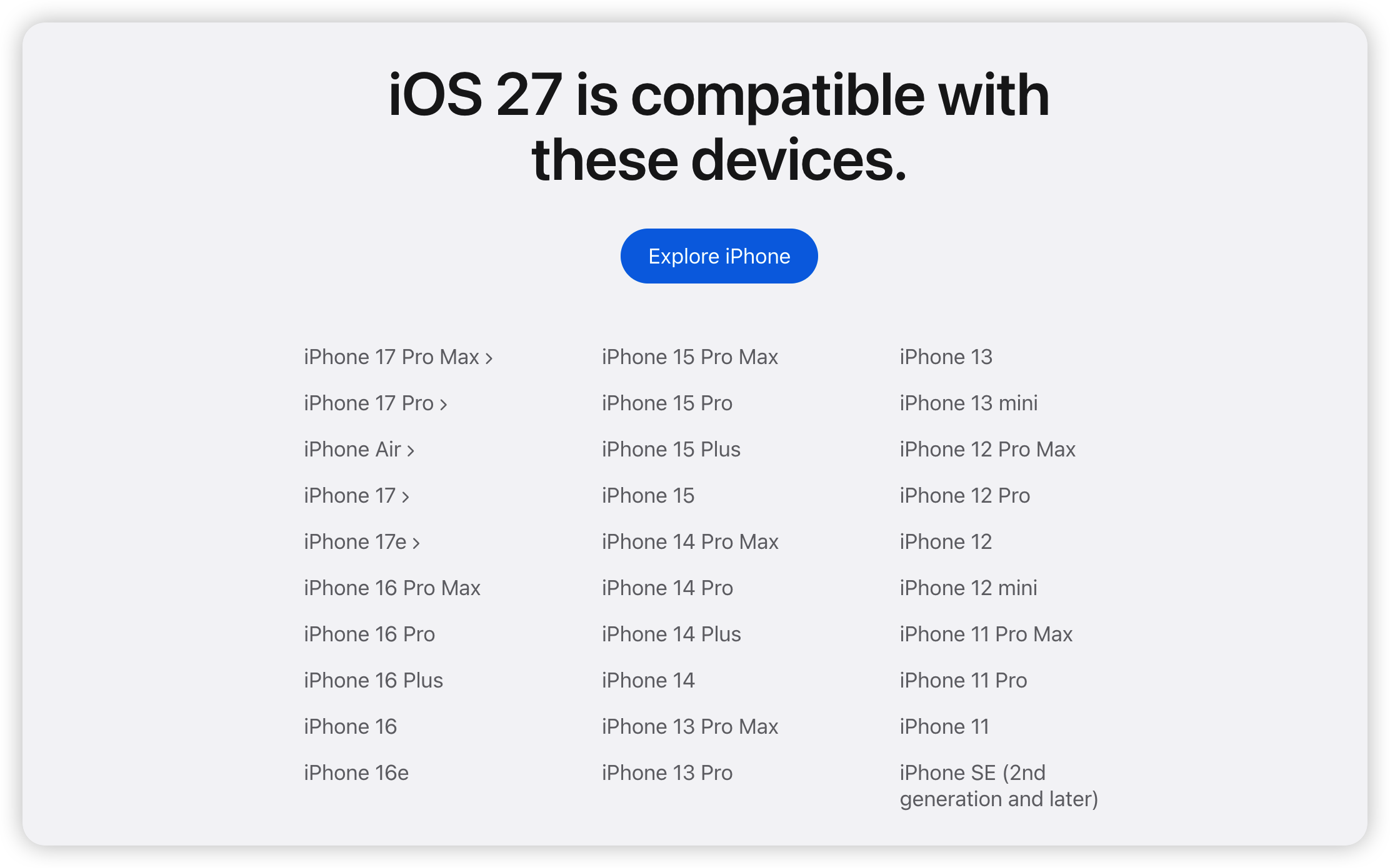 iOS 27-kompatible Geräte