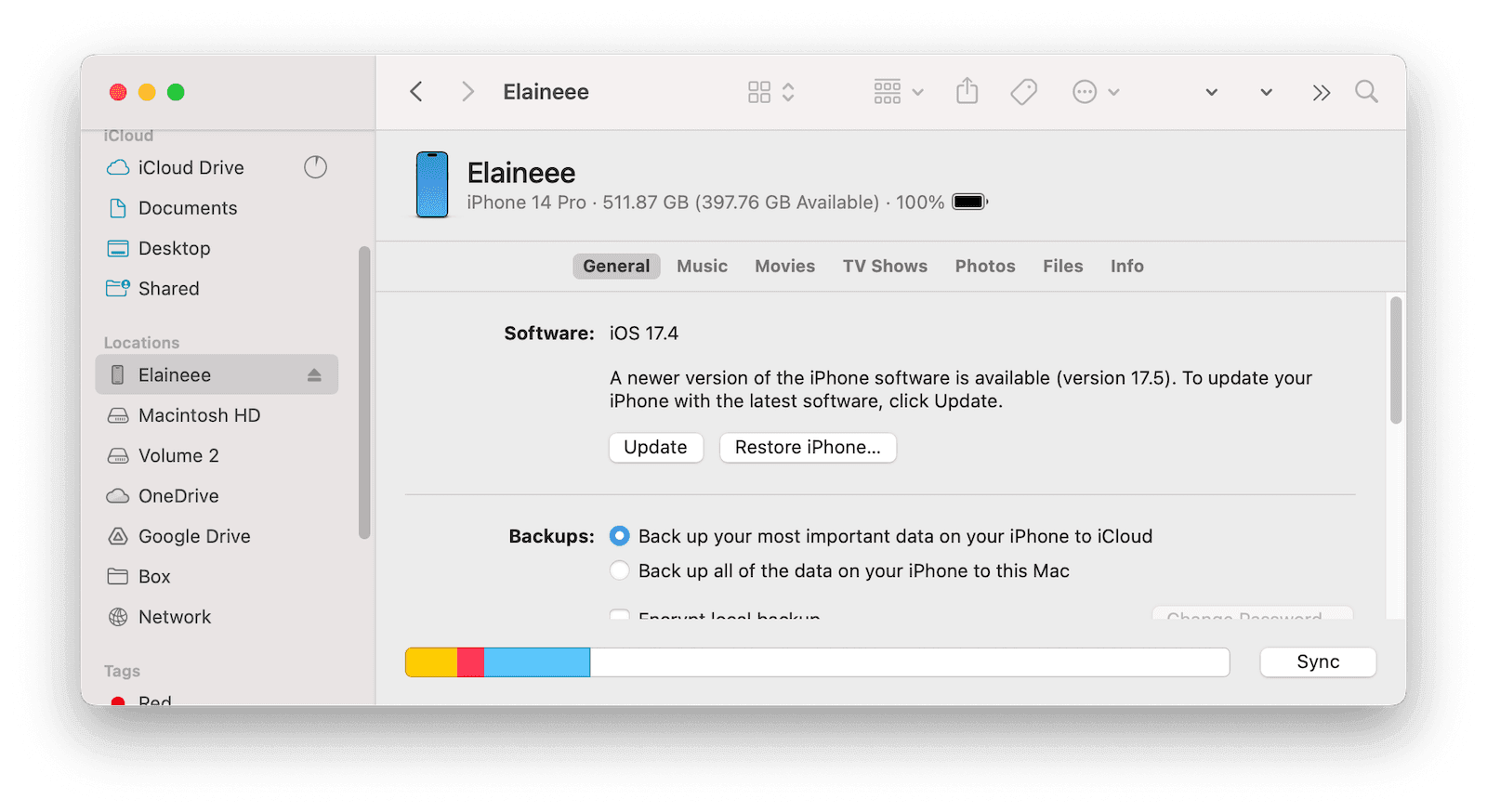 iPhone Summary in Finder